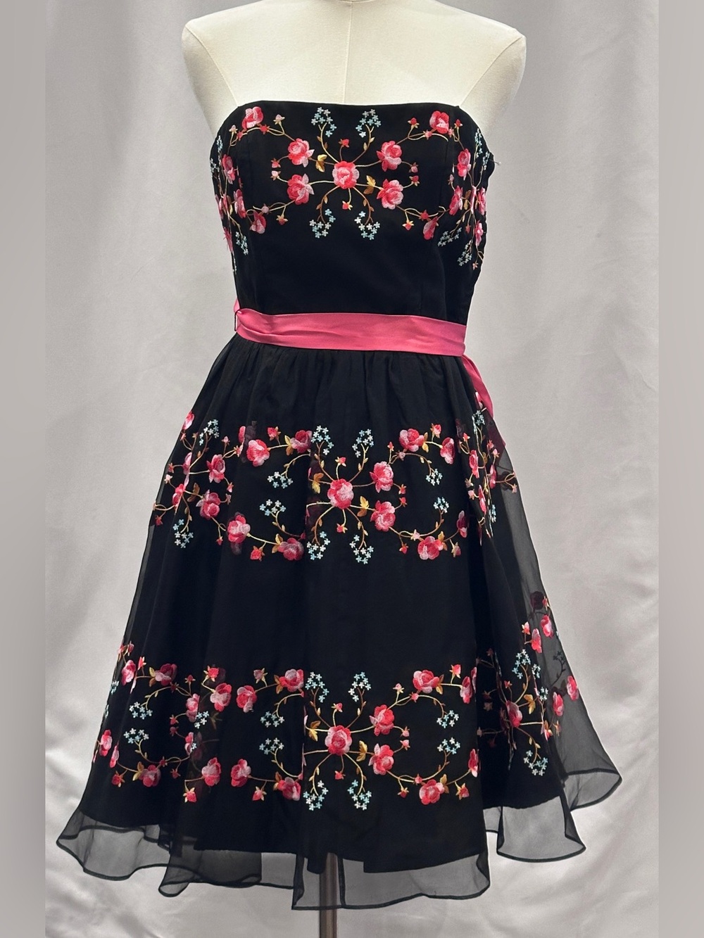 Betsy Johnson strapless embroidered floral dress size 2 NWT